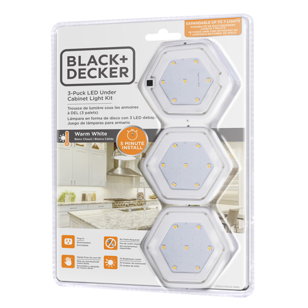 BLACK & DECKER PureOptics™ LED Under Cabinet Puck Light Kit Warm, PK3 LEDUC-PUCK-3WK